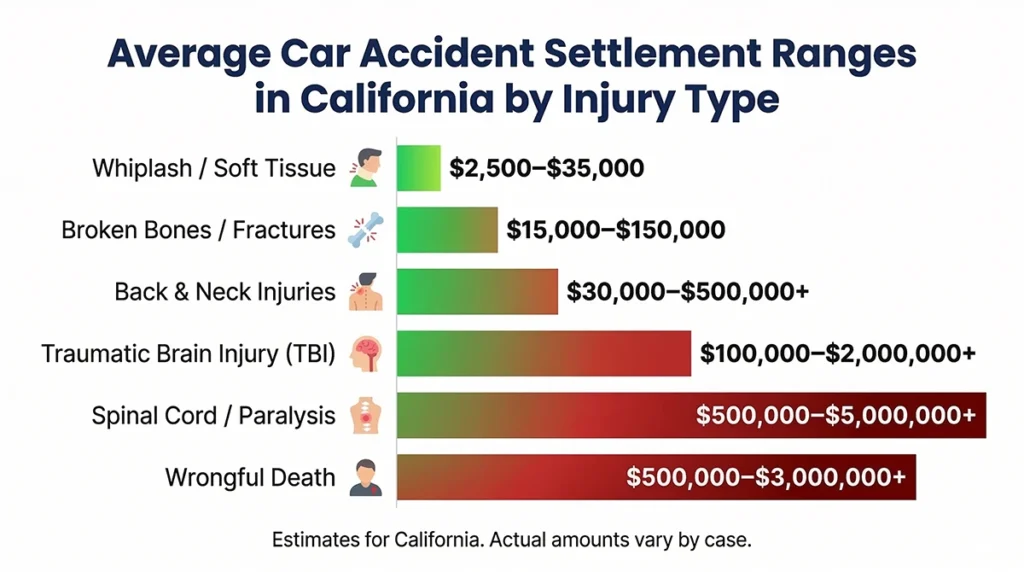 california car accident claim settlement ranges