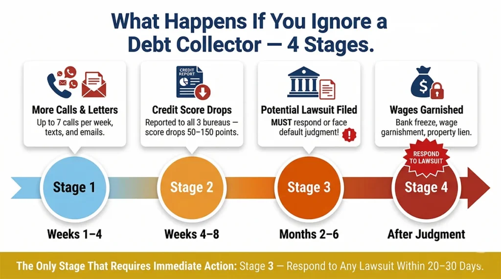 Debt collector 4 stages what happens if you ignore