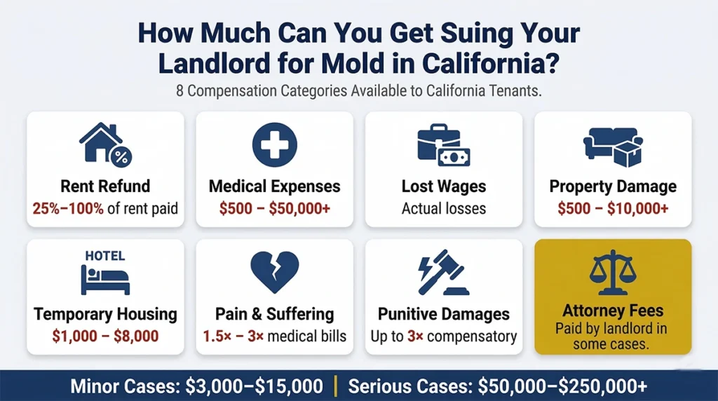 Compensation amounts mold lawsuit California landlord