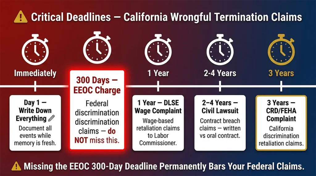 Wrongful termination filing deadlines California